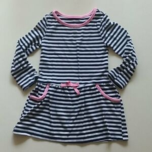 Healthtex 3T Navy white striped long-sleeve dress